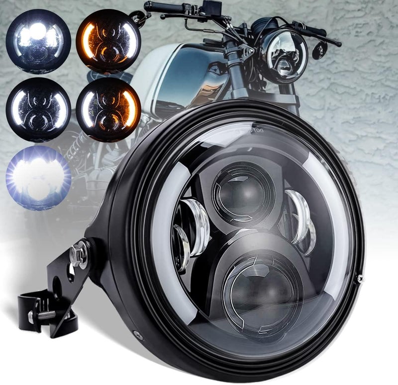 LEDOPPO 7 Inch LED Motorcycle Headlight Round with Housing Bucket Turn Signal DRL Hi/Low Beam Headlight for Harley Honda Suzuki Yamaha Kawasaki Cafe Racer Chopper Bobber Motorcycle - Image 1